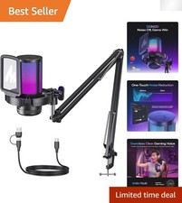 Plug-and-Play USB Microphone with One-Click Noise-Cancellation  RGB Modes