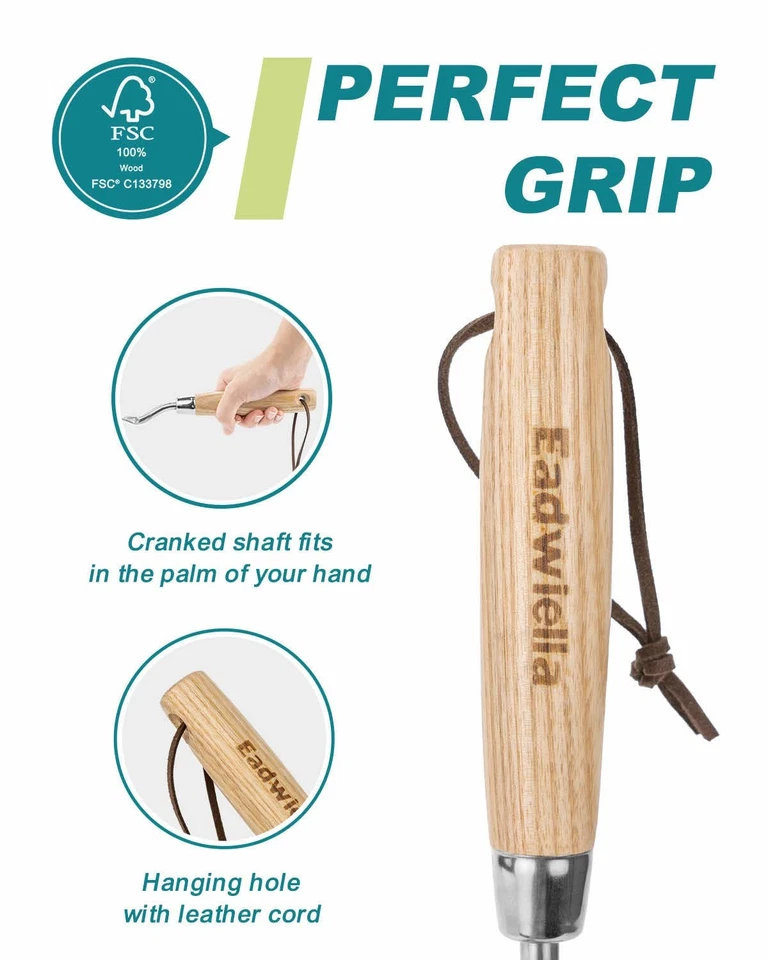 Garden Fork Hand Tool Small Weeding 12 Inch with 3 Pointed Tines Wood Handle - Image 3 of 4