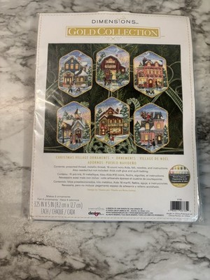 Dimensions GOLD COLLECTION 6 Tree Ornaments  Kit CHRISTMAS VILLAGE 8785. NEW