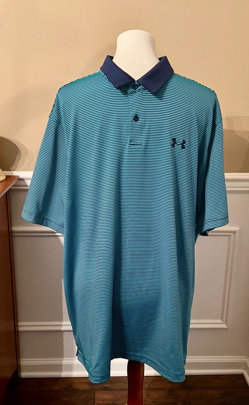 Under Armour Performance Teal & Navy Stripe Men’s Polo Shirt Size XXL Loose