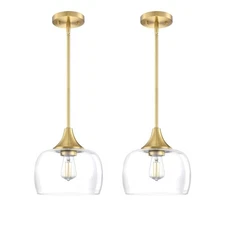 2-Pack Pendant Ceiling Lights – 8.2" Clear Glass Drum Shade, Modern, Gold, New!
