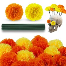 50 PCS Artificial Marigold Flower Heads with Stems for Day of The Dead