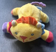 Vintage Eden Toys Lion Plush Rattle Primary Colors Yellow Body Rainbow Mane