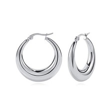 WOWORAMA Big Chunky Hoop Earrings for Women Silver Gold Stainless Steel Hoop ...