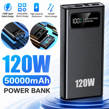 Portable 50000mAh 120W Power Bank Fast Charging 2 USB Charger USB-C Quick Charge