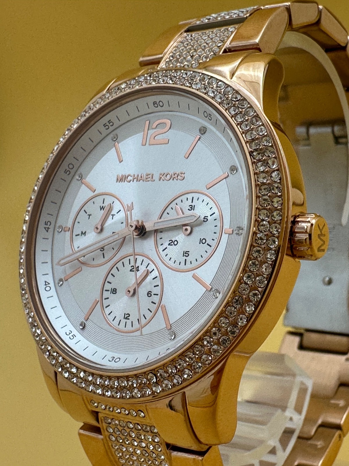 Michael Kors MK7293 Tibby Womens Pave Glitz Watch, White Dial, Rose Gold Band