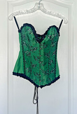 Heart  Roses Whimsy Goth Twee Steampunk Green  Black Lace Corset Size M US 8
