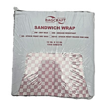 Sandwich Wrap Paper Wrapping Paper 1000 PACK LARGE 12" x 12" Check Deli, New