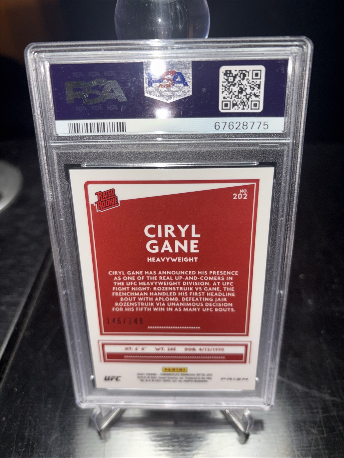 2021 Panini UFC Chronicles Ciryl Gane Rookie Card /149 Optic Red PSA 9 #202 view 2