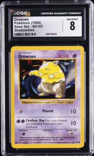 1999 POKEMON BASE SET SHADOWLESS #49/102 DROWZEE CGC 8