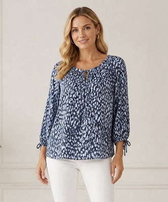 Chelsea & Theodore Womens Tie Neck & Sleeve Top Size XL Animal Print Boho Chic