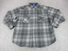 VINATGE Pendleton Shirt Mens XL Gray Plaid Flannel Pearl Snap Button Wool Board