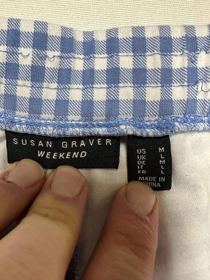 Pantalones Cortos Susan Graver Fin de Semana Elastizados Para Mujer Medianos Azul Blanco Guinga Foto 2 de 4