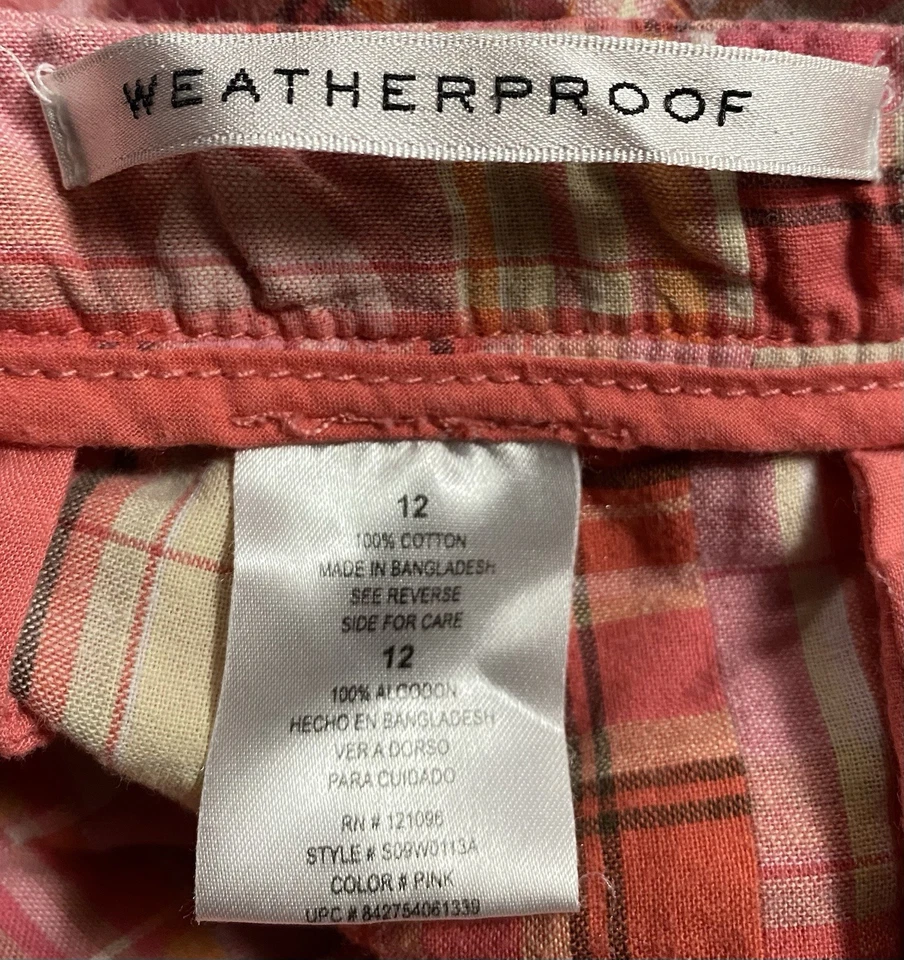 Bermudas a cuadros 100 % algodón con bolsillos impermeables para mujer talla 12 Madras Foto 3 de 4