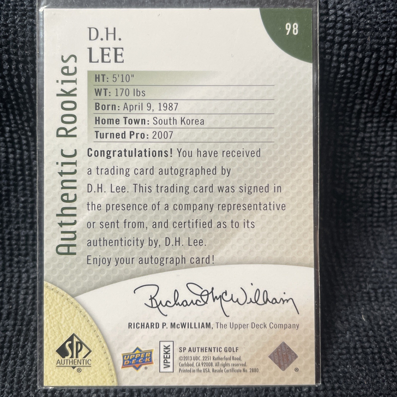 2013 SP Authentic AUTO ROOKIE DH Lee RC #98 SP PGA Golf Card 74/699