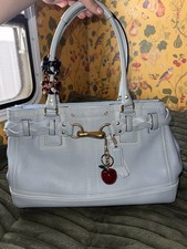Coach Light Blue Pebbled Satchel Zip, Gold Hardware, Cherry Charm, Large