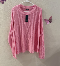 Wild Fable Pink Cable-Knit Crew Neck Pullover Sweater L Women New