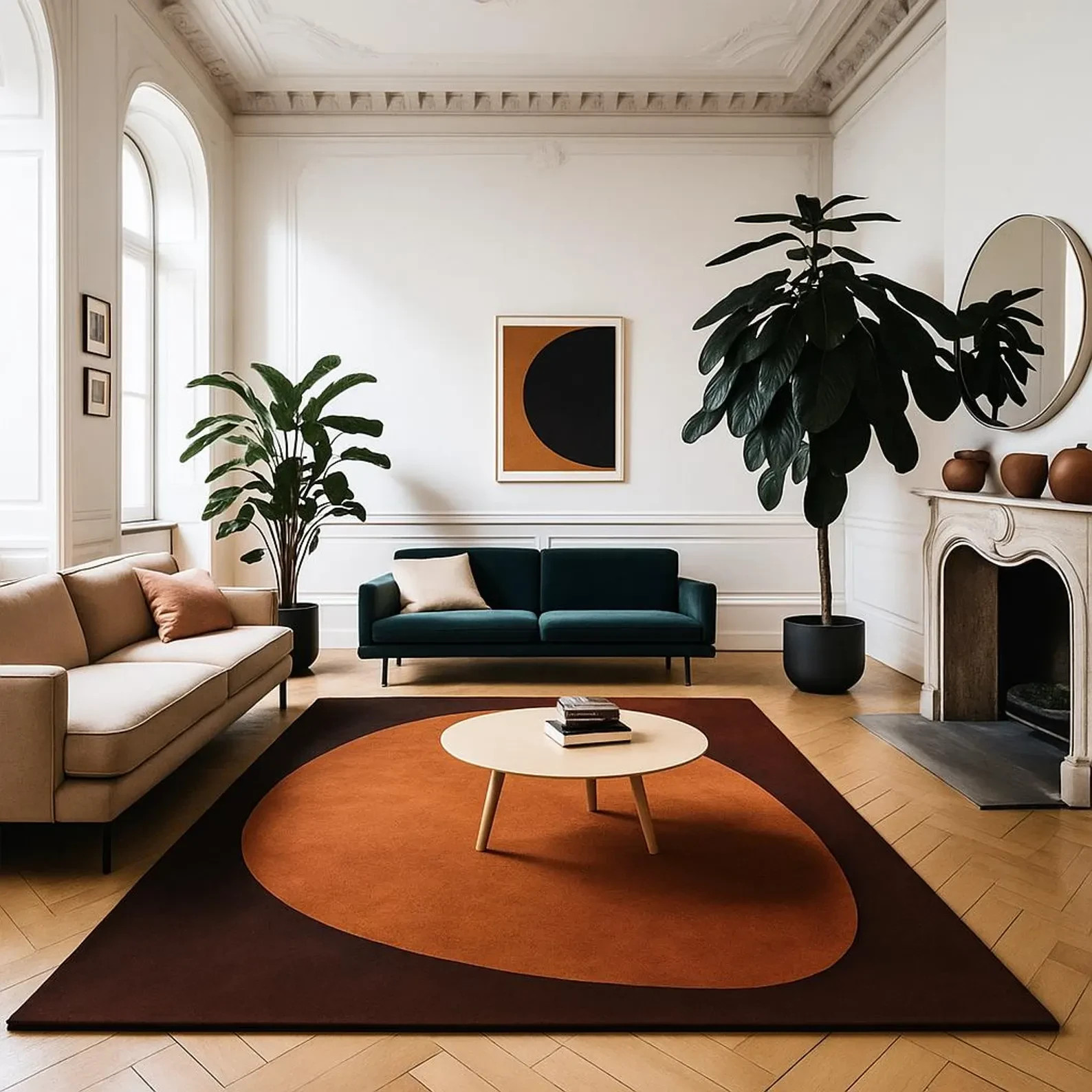 Hand Tufted Nz Wool Geometric Rug Color Rust Orange & Brown Handmade Modern Rug