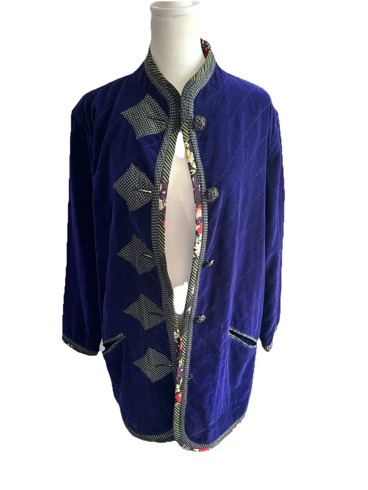 KOOS OF COURSE! Purple Velvet-like VINTAGE Reversible Lagenlook Jacket Sz M - Image 2 of 4