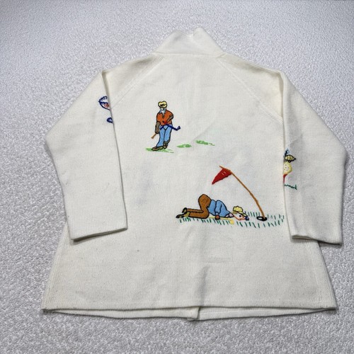 Andreno Argento Women's Cardigan Vintage White Embroidered Novelty Golf Large - Picture 7 of 13
