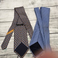 Ermenegildo Zegna Silk Tie Made In Italy Blue  Multicolor Geometric Lot Of 2