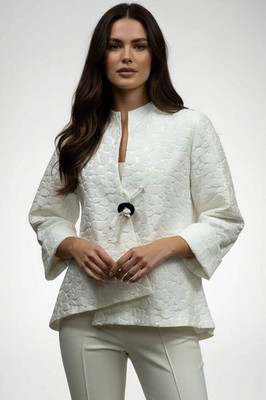 IC Collection Ivory Jacquard High-Low Asymmetric Jacket 2125J