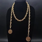 Gold Tone Irish Coin Lariat Necklace Vintage Costume Jewelry