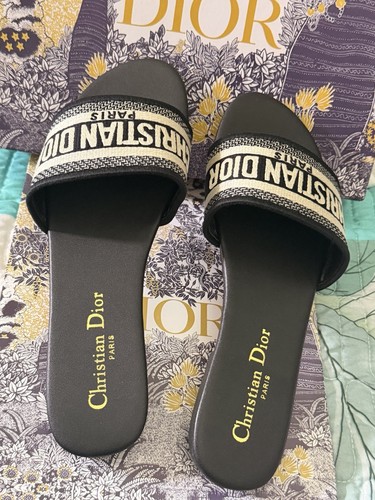 Christian Dior Women’s Logo Slide Sandals Black/Beige EU 40 Slip-On