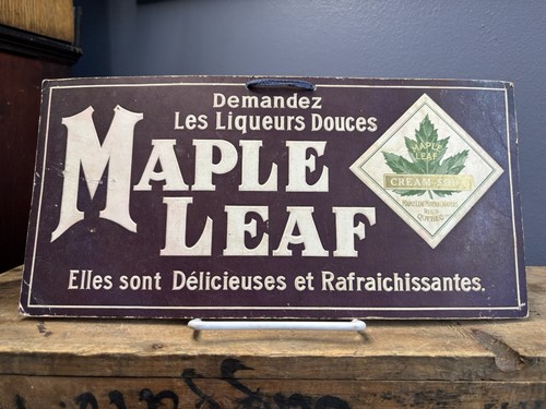Vintage Original RARE Embossed Maple Leaf Cream Soda Pop Mineral Water Sign