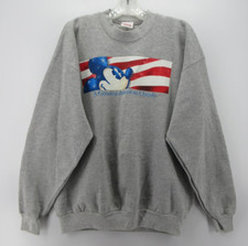 VINTAGE Mickey Mouse Sweatshirt Men Large Gray Disney American Flag Graphic 90s 