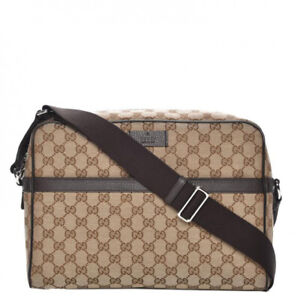 New Gucci Beige Brown Canvas Leather GG Supreme Monogram Messenger Crossbody Bag | eBay
