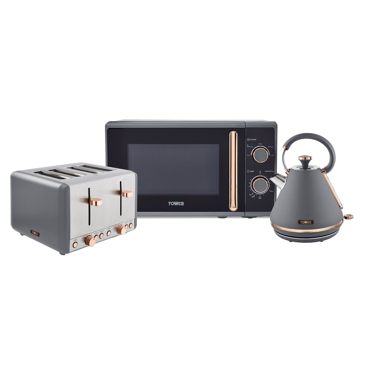 Tower Kettle 4sl Toaster 20L Microwave, Cavaletto, Grey/Rose Gold