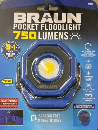 SUPER BRIGHT BRAUN 750 Lumen Rechargeable Ultra Compact Magnetic LED Floodlight