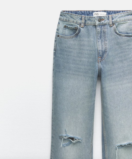 Mal. レレレ ZARA NEW WOMAN HIGH-WAISTED WIDE LEG JEANS RIPPED LIGHT BLUE