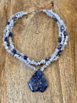 DTR Jay King 925 Sterling Silver Sodalite Blue Lace Agate Beaded Necklace 18 