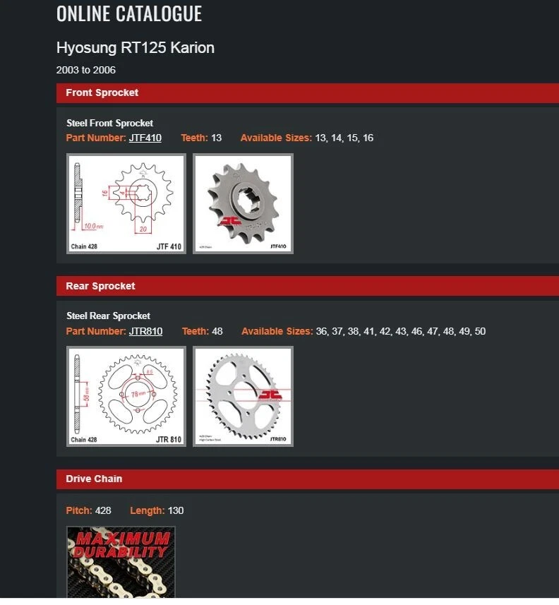 Kit Chaîne pour Hyosung RT 125 Karion, 03-06, City Sentier, 13-48-130, Jaune - Photo 4/4