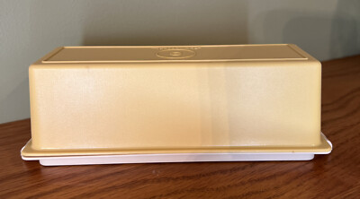 TUPPERWARE Vintage Harvest Gold Covered Butter Dish 636-10 & 637-10 Almond Base