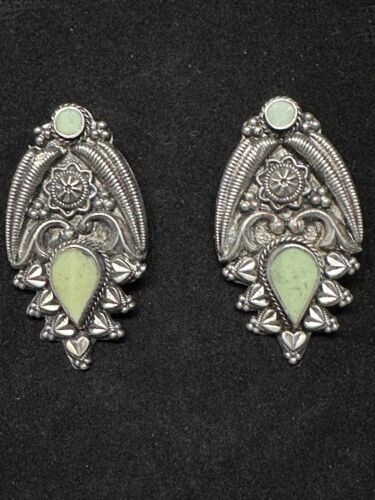 Vintage 90s Pair Gothic Earrings w/Green Natural … - image 1