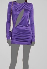 $2575 Versace Women's Purple Ruched Asymmetric Slashed Mini Dress Size 46