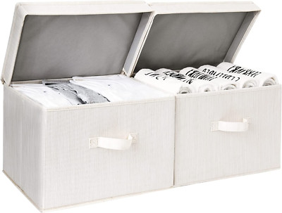 Decorative Storage Boxes, Storage Basket with Lid and Handles, Mixing of Beige,