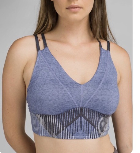 Prana Yoga Sports Bra SMALL Blue Quartzite Crop Strappy Racerback Lightly Lined - Picture 3 of 8