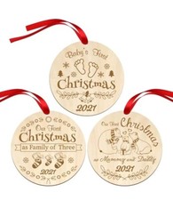 Baby's First Christmas 2021 Ornaments Set Of 3 Family First Christmas Wooden
