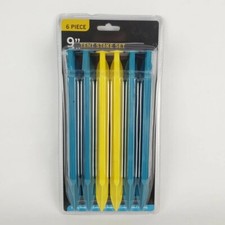 6 Piece Tent Stake Set Regular 9" Plastic Sturdy Hook  New