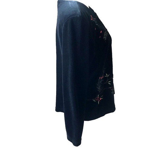 Susan Bristol Black Velvet Jacket with Colorful Embroidered Florals Size M - Picture 5 of 9