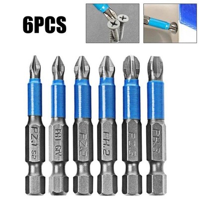6Pcs Non-slip Screwdriver Bit Set Electric-Impact PH1/PH2/PH3/PZ1/PZ2/PZ3
