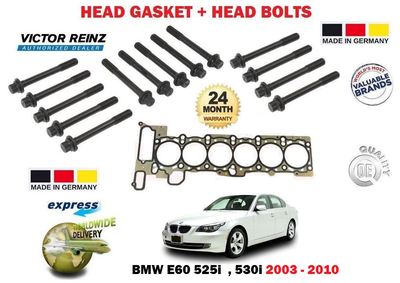 FOR BMW E60 525 530 M54B25 M54B30 2003-2010 CYLINDER HEAD GASKET + HEAD ...