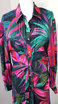 NEW Farm Rio Midnight Leaves Tie Front Button Front Midi Shirt Dress Size M  | eBay