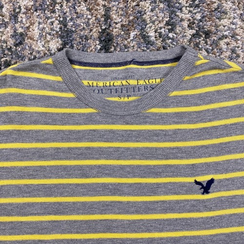 American Eagle Thermal Shirt Mens Size Small Yellow Long Sleeve Striped - 第 2/11 張圖片