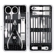 18pcs Stainless Manicure Set Nail Care Clipper Grooming Tool Kit with Black Case