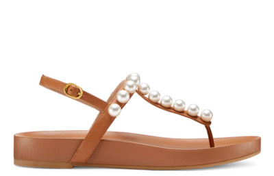 Stuart Weitzman Leather Goldie Pearl SummerSandal Sz 8B NEW